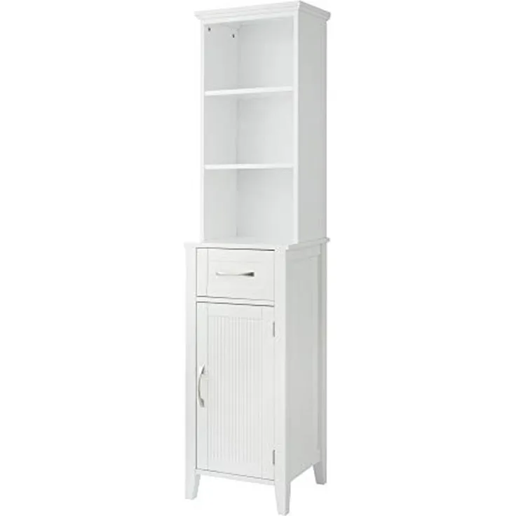 Teamson Home Holz Badezimmermöbel Hochschrank Freistehende Leinen Turmregale & Schublade Weiß EHF-F0006