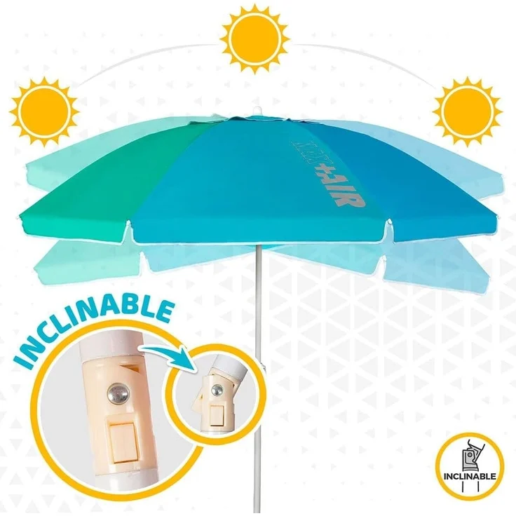 AKTIVE Strandschirm 220 cm, großer Sonnenschirm, belüftetes Dach, 28-32 mm Mast, UV 50 Schutz, mehrfarbiges Design, inkl. Aufbewahrungstasche (62222) – Bild 6