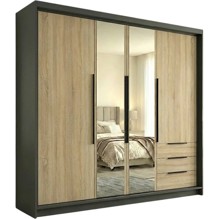 A&J MöbelLand GmbH Drehtürenschrank VIVO mit integrierten Schubladen (Geräumiger vier¬türiger Kleiderschrank mit Schubladen und Metallgriffen. Geräumiger Schrank mit einer Breite von 200 cm und Schubladen, ideal zur Aufbewahrung von Kleidung und Access... – Bild 5
