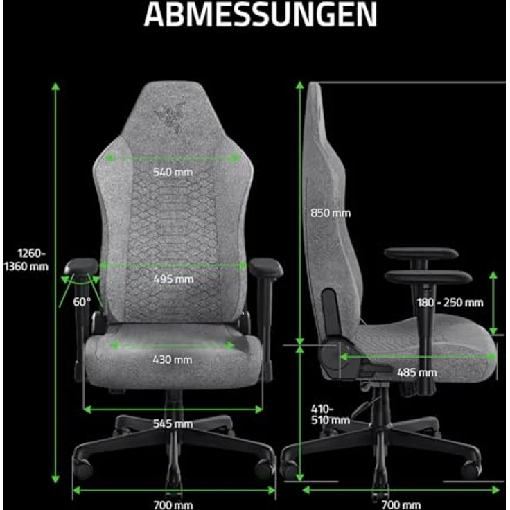 Razer Iskur V2 X Gaming-Stuhl, integrierte Lendenwirbelstütze, 2D-Armlehnen, Grau – Bild 2
