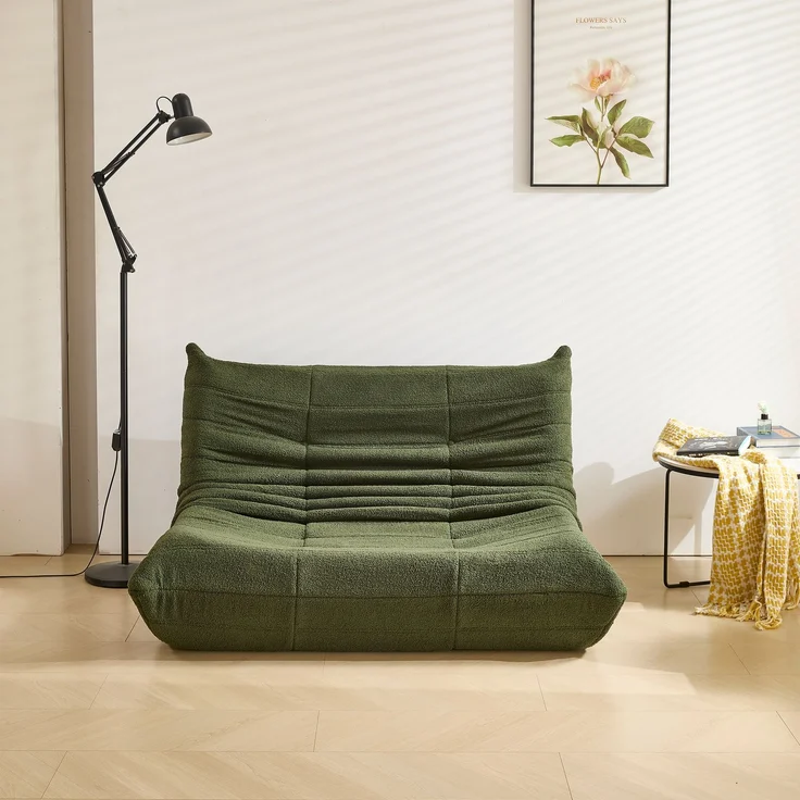 2-Sitzer Loungesofa 149x114x82 cm, Grün, Teddy-Vlies, ergonomisch, Plisseefalten-Design – Bild 6