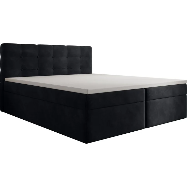 thematys Boxbett Luxus mit Bettkasten 200x200cm, mit Bonnellfederkernmatratze H3, Bouclé/Velours, mit Stauraum, mit 3 cm Topper, Schwarz (Holland 19), Art.-Nr. S0WGG0ANHVI – Bild 2