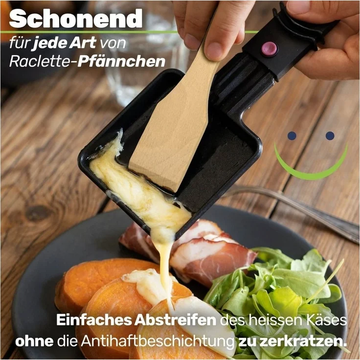 Gravidus Grillspachtel Racletteschieber Raclettespachtel Holzschaber Set Buchenholz 13 cm – Bild 2