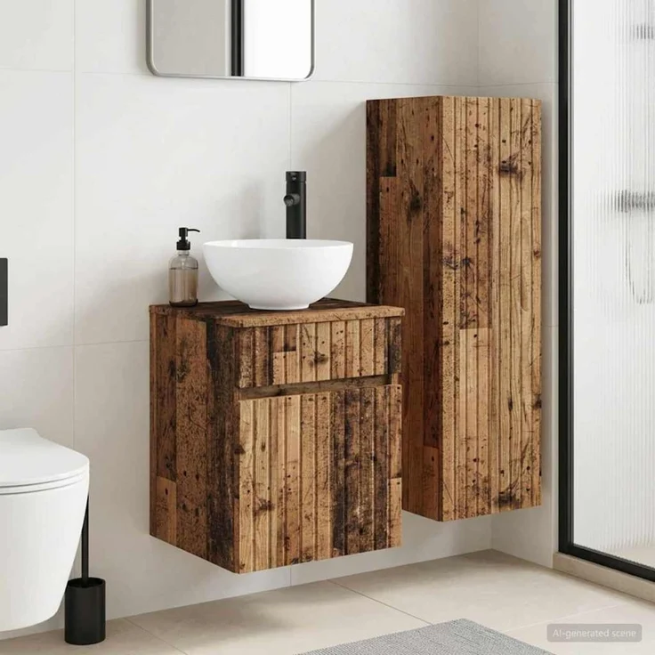 vidaXL Badezimmerschrank-Set 2 stk. Altholz 33 x 34,5 x 100 cm 3406141 – Bild 1
