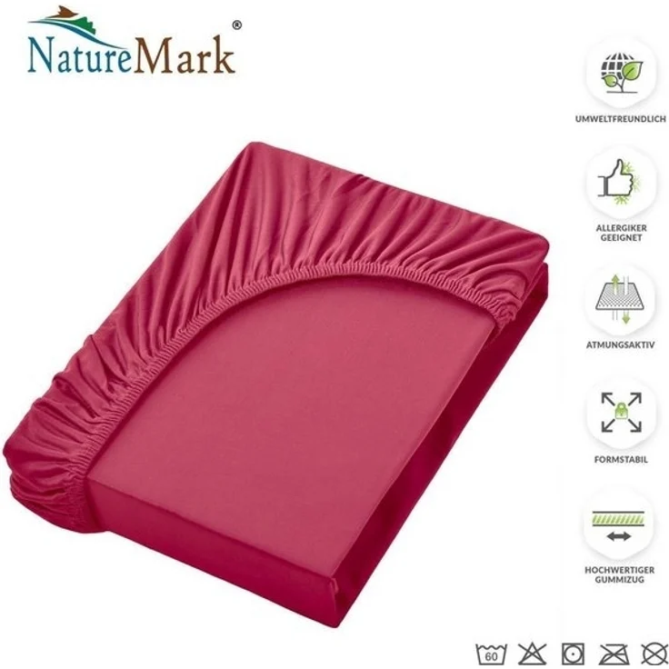 NatureMark Spannbettlaken Mikrofaser Spannbetttuch, Polyester, Gummizug: rundum, viele Größen und Farben Markenware, 200x220 cm, Bordeaux rot – Bild 4