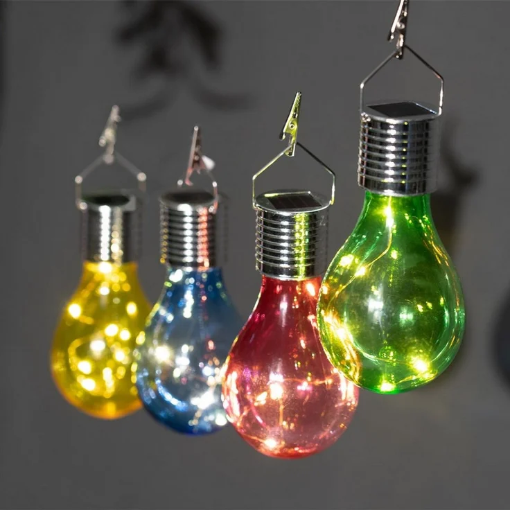 Casativo LED-Lichterkette Solar LED-Lampen Glühbirnen Deko Partyleuchte Gartenlampe je Ø7,5 cm, mit Dämmerungssensor & Klemme zum Aufhängen/kabellos – Bild 2