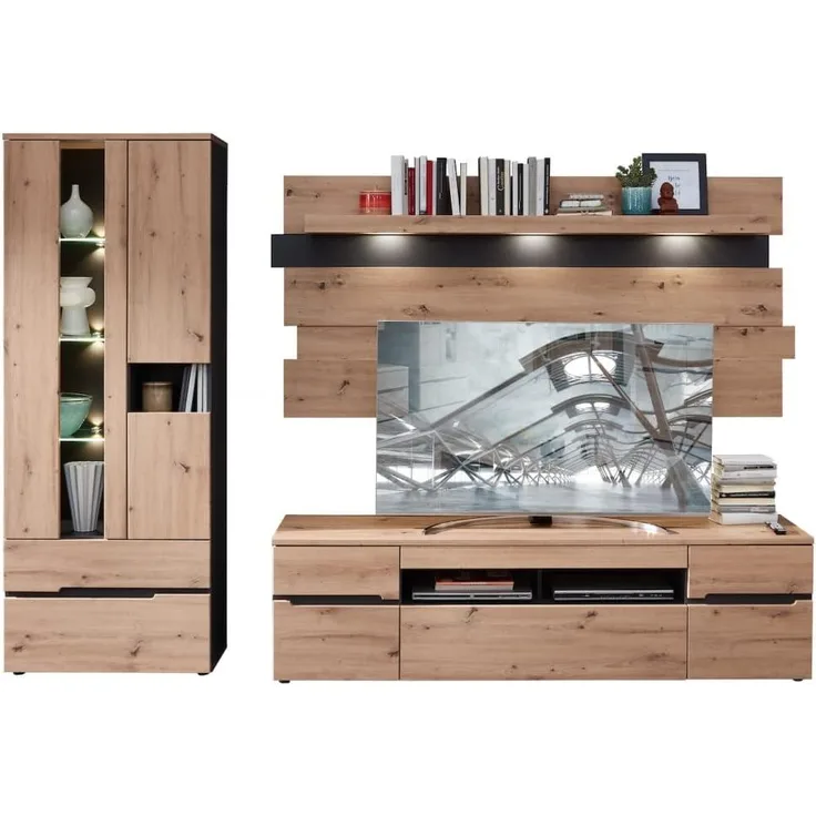 Wohnwand MEMPHIS MDF Artisan Eiche und graphit inkl. LED