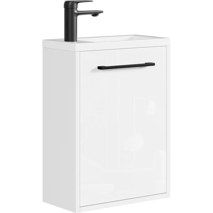 Gäste-WC Waschtisch Set Florence 40 x 22 cm – Weiß Hochglanz – Waschbeckenunterschrank mit 1 Tür und Soft-Close – Bild 1