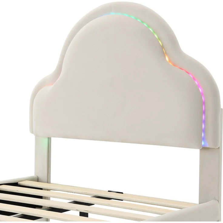 Polsterbett mit RGB LED-Beleuchtung und Lattenrost, 90x200 cm, Einzelbett mit Kopfteil und Lattenrost, Jugendbett, Samt – Bild 8