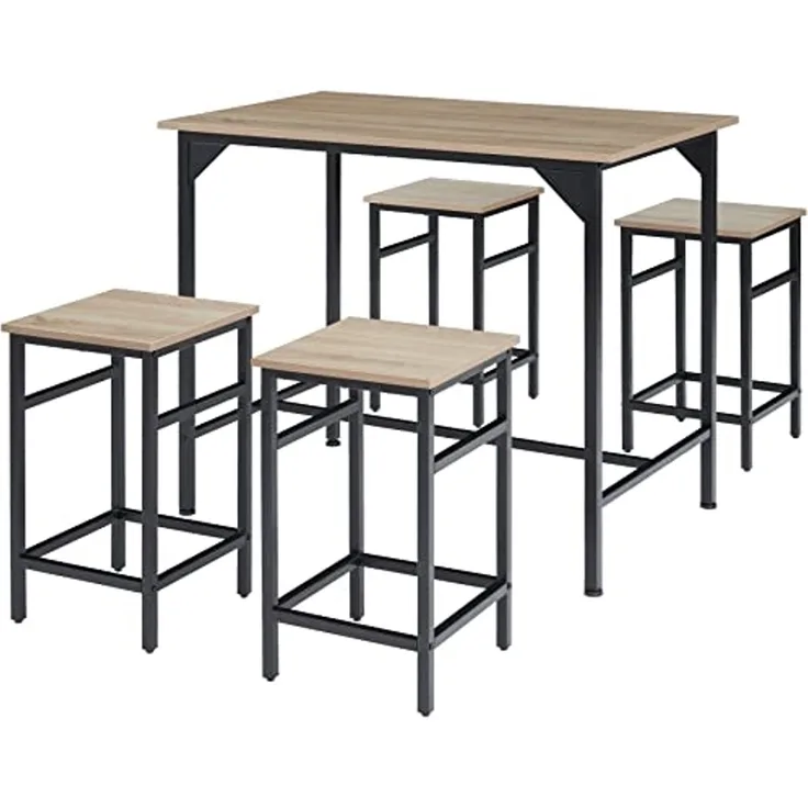 tectake Stehtisch Bartisch-Set (1-St, 5 tlg), Bartisch und Barhocker in rustikaler Industrie-Optik
