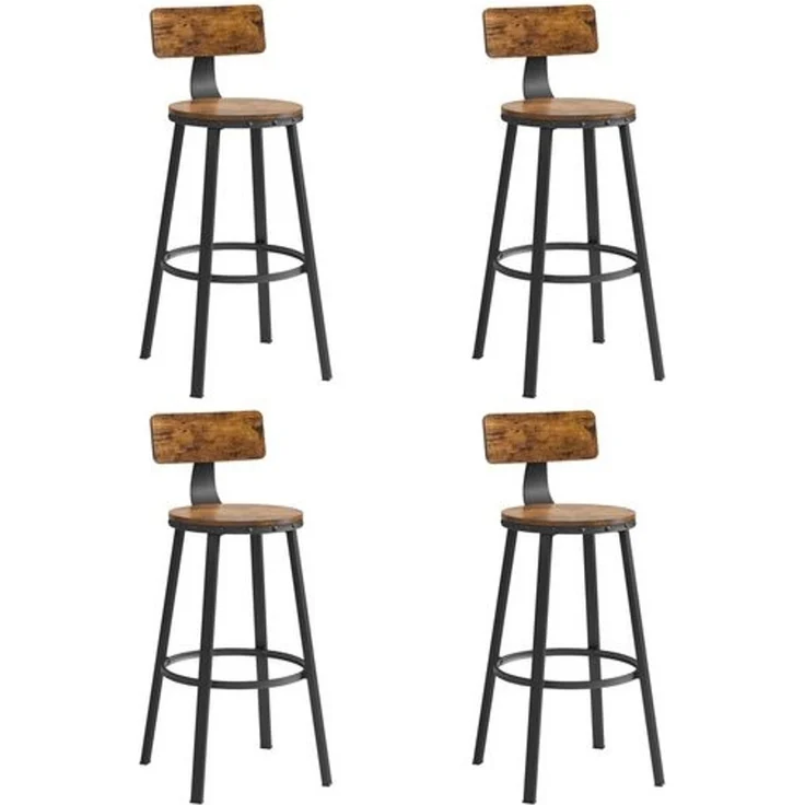 VASAGLE Barhocker, 4er Set, Barstühle, Küchenstühle mit stabilem Metallgestell, Sitzhöhe 73,2 cm, einfache Montage, Industrie-Design, vintagebraun-schwarz – Bild 1