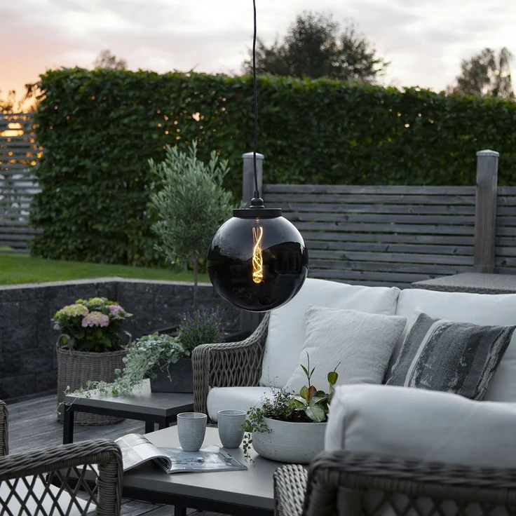 Outdoor-Hängeleuchte ,Orby', E27 Lampenschirm, rauchgrau, Ø 30cm – Bild 2