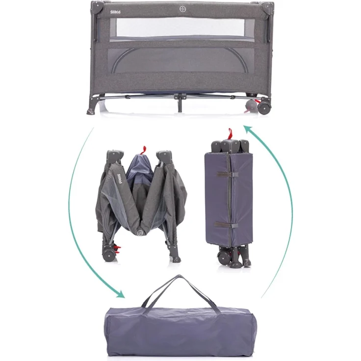 Fillikid Baby Reisebett Exklusiv | Beistellbett von Geburt bis 24 Monate (15 kg) | Kinder Reisebett mit Matratze | Baby Beistellbett seitlich aufklappbar | Babybett, Kinderbett 60x120 cm – Bild 7