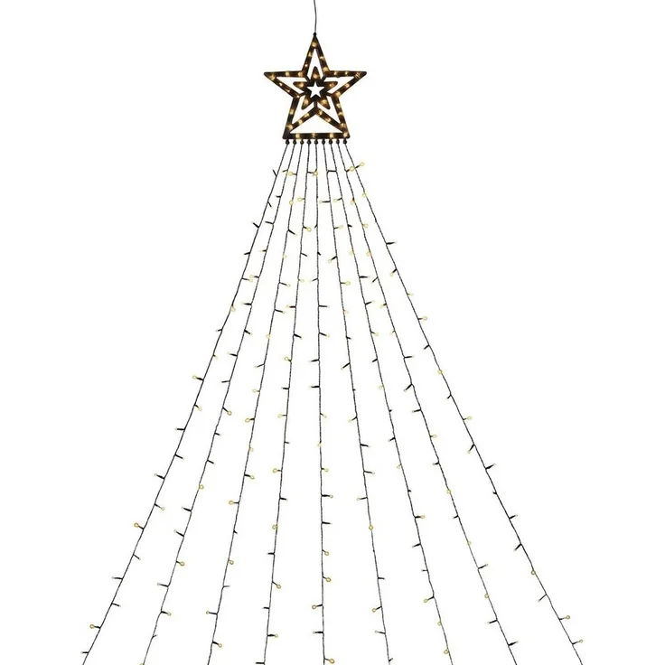 KONSTSMIDE LED-Lichtervorhang Triangel, 304-flammig, LED Lichtervorhang mit Stern, 304 bernsteinfarbene Dioden, H. 2,7 m