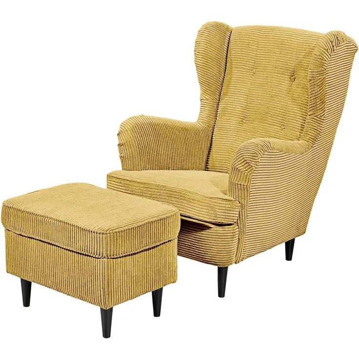 Ohrensessel >OSKAR< (Sessel und Hocker) in mustard - 78x102x98 (BxHxT)