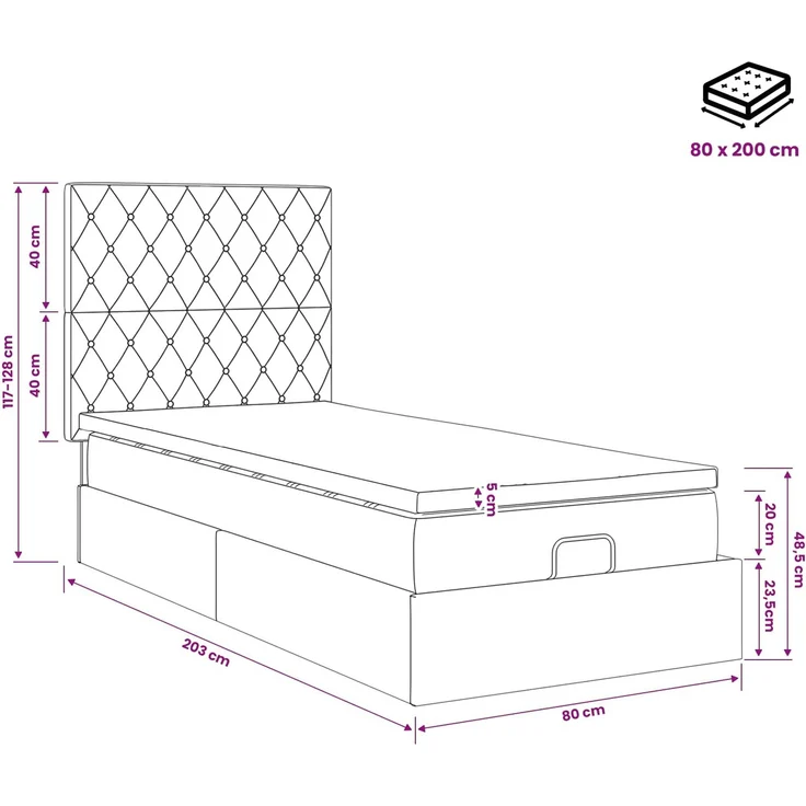 vidaXL Ottoman Bett mit Matratze Dunkelgrün 80 x 200 cm Samt 3457614 – Bild 12