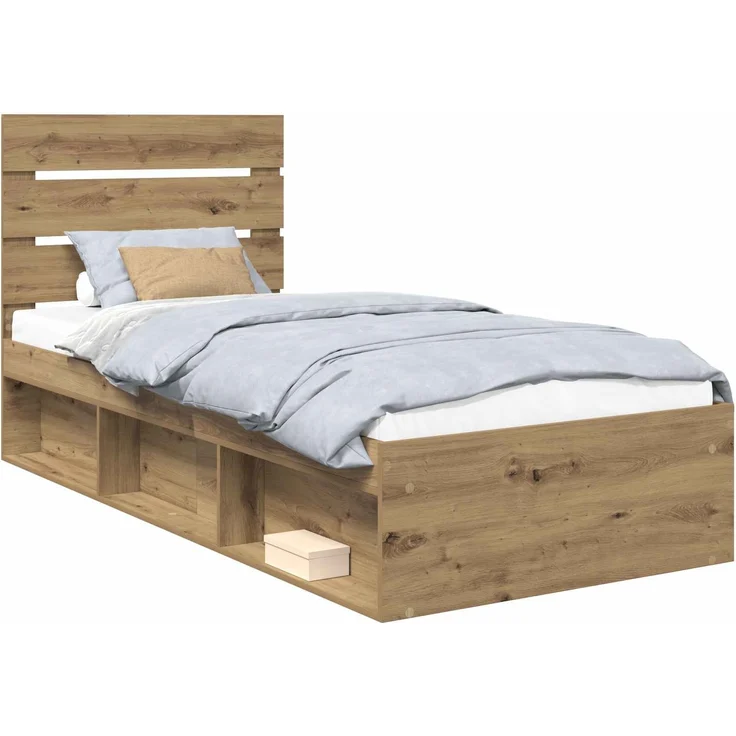 vidaXL Bettrahmen Kunsthandwerk Eiche 75 x 190 cm Massives Kiefernholz 3411807 – Bild 1