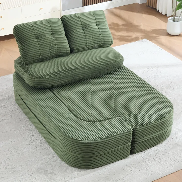 Schlafsessel 2-in-1 in Emerald 165cm×97cm×61cm aus Cord – extratiefe Sitzfläche, hohe Rückenlehne, Getränkehalter