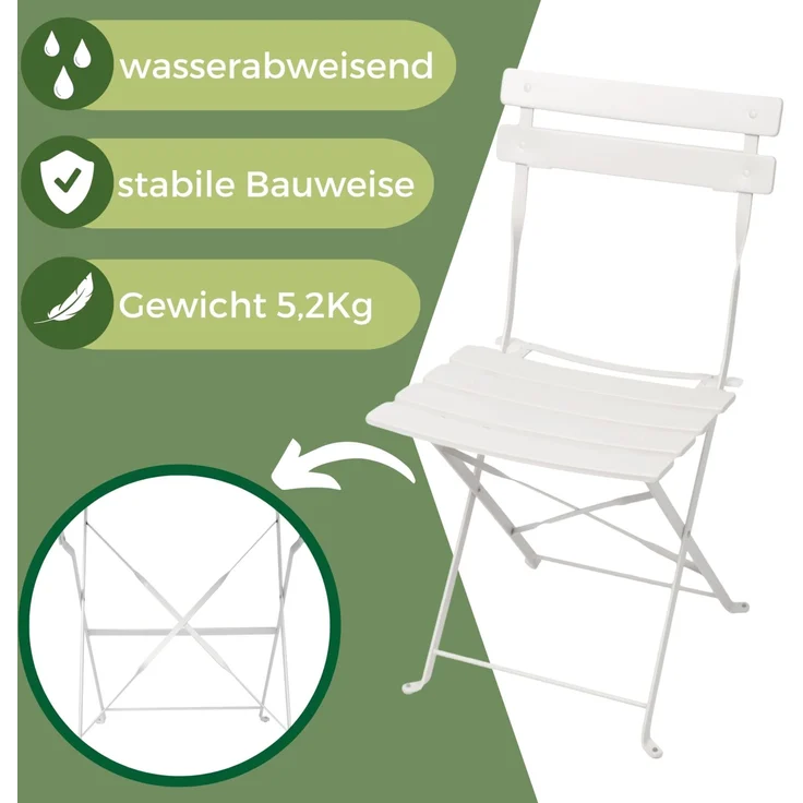 Albatros Bistroset 3-teilig Weiß – Bistrotisch mit 2 Stühlen – klappbare Stühle und Tisch aus robustem Metall – optimal als Balkonmöbel Set oder Gartenmöbel in modernem Design – Bild 3