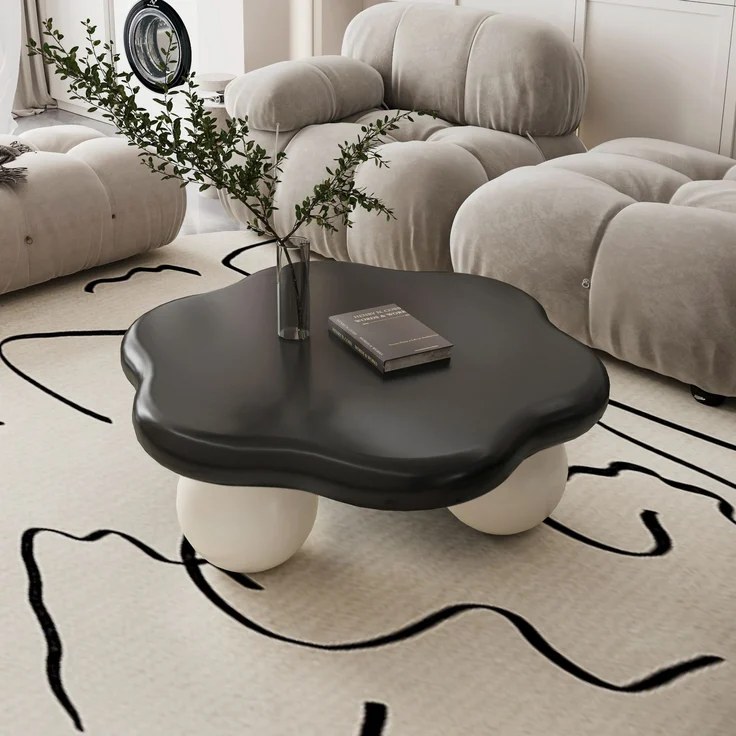 DESVIAE Couchtisch in Wolkenform mit runden Beinen Ø80x35 cm MDF Kunststoff Schwarz Weiß – Bild 1