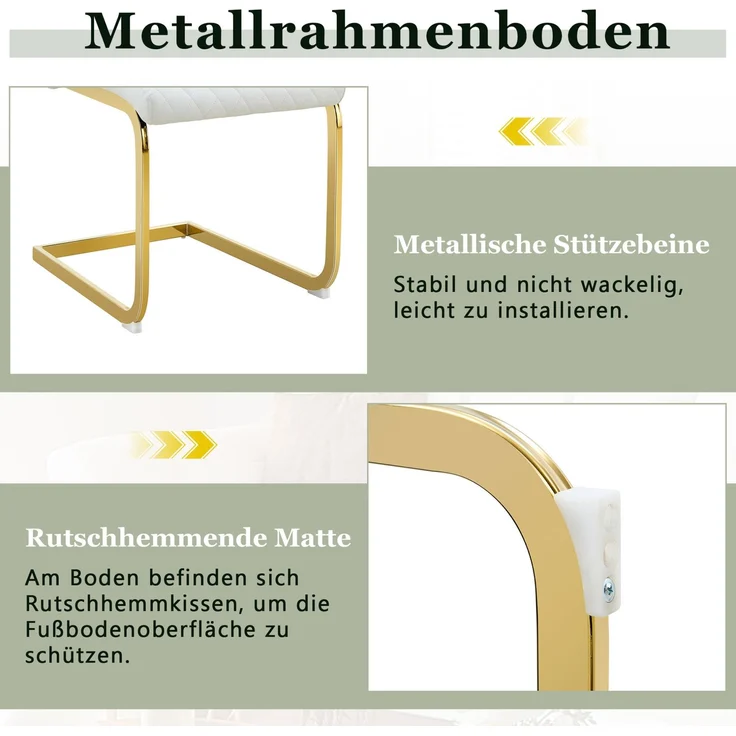 Esszimmerstuhl im Rautenmuster, PU-Lederoptik mit Metallgestell, H 100 x T 43 x B 63 cm, Weiß/Gold, 2er-Set – Bild 6
