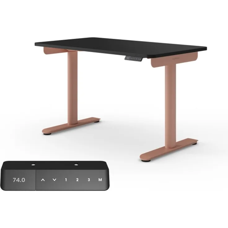 Ergotopia Desktopia One I Elektrisch höhenverstellbarer Schreibtisch I Tischplatte: 120x65cm, Schwarz Dekor I Gestell Apricot I Top Preis-Leistung