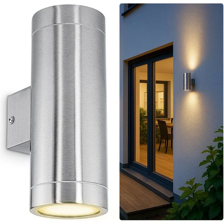 SSC-LUXon LED Außen-Wandleuchte LED Wandaussenleuchte TIRA Edelstahl Up & Down IP44 mit 2x LED GU10, Warmweiß
