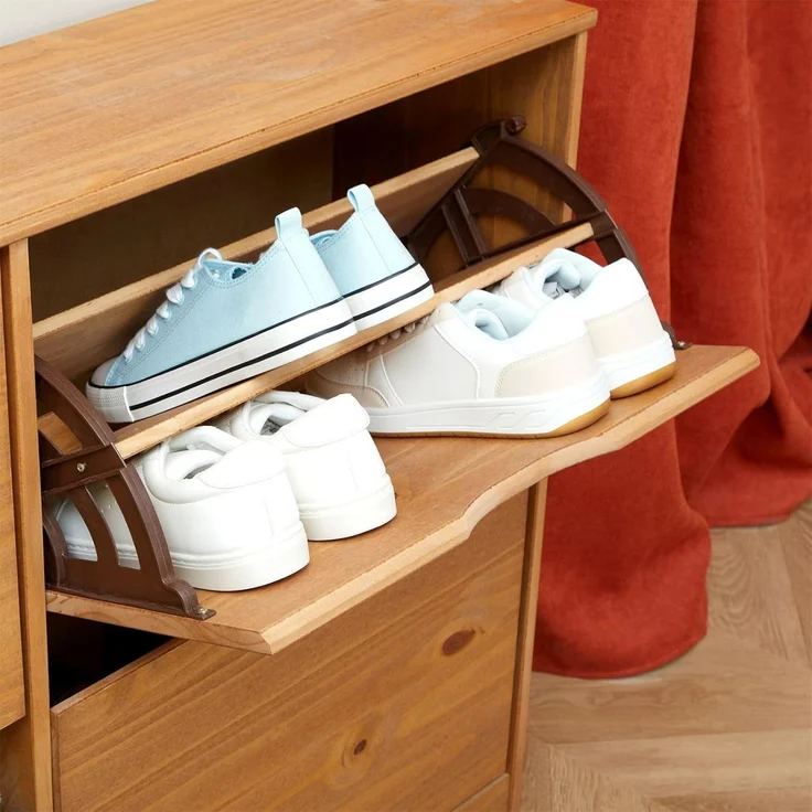 IDIMEX Schuhkommode BASIL, Schuhschrank Schuhkipper Schuhkommode 4 Klappen Kiefer massiv honigfar – Bild 8