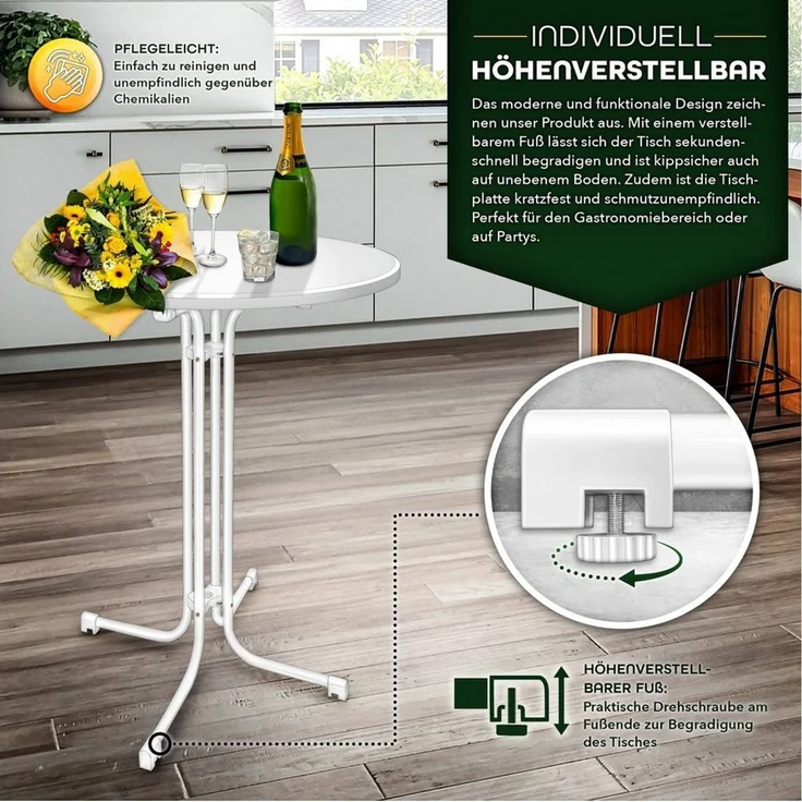 tillvex® Gastro Stehtisch klappbar Ø60cm weiß | Bistrotisch FERTIG MONTIERT | Klapptisch rund - wetterfester Partytisch | Gartentisch Indoor & Outdoor – Bild 3