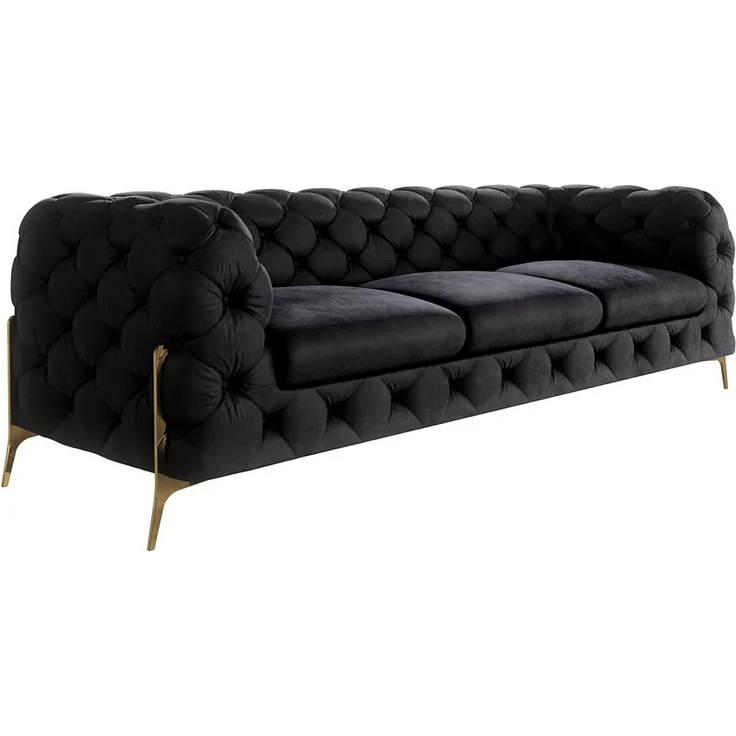 S-Style Möbel Chesterfield-Sofa 3-Sitzer Ashley mit Goldene Metall Füßen, mit Wellenfederung – Bild 2
