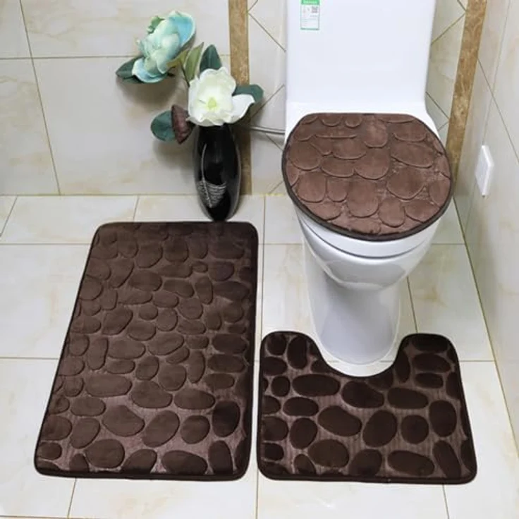 3 Stück rutschfeste Ständer Badematten Set atmungsaktivem Memory-Schaum Bad-Teppiche angenehm weiches Wasser saugfähig WC Badezimmer Teppich Rutschfest Ständer Unterstützung (3er Set Braun) – Bild 2