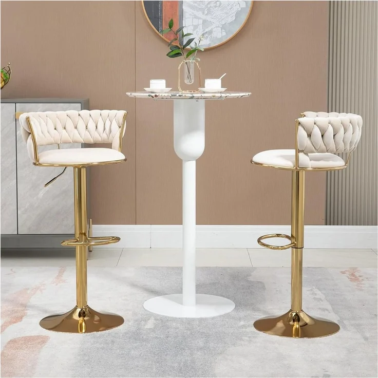 PFCTART Barhocker Samt Barhocker 2er Set, 360° drehbar & höhenverstellbar (Set, 2 St, Goldene Basis, für Küche, Esszimmer & Kücheninsel), Handgefertigte Rückenlehne, weich gepolstert, luxuriöser Samt – Bild 5