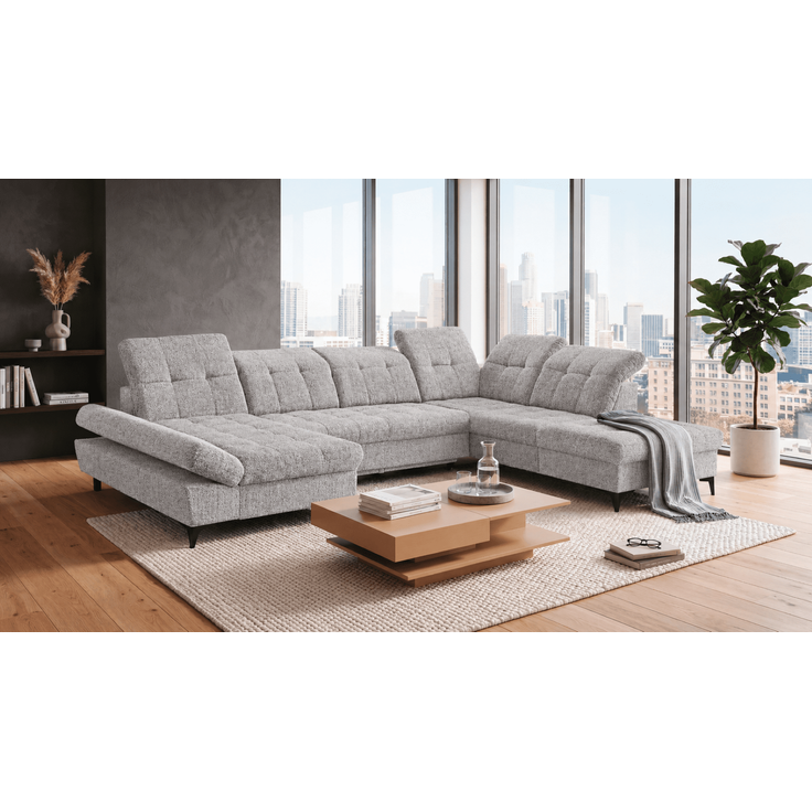 Wohnlandschaft Mercy von ED Exciting Design mit Schlaffunktion und Bettkasten im Glow Flachgewebe