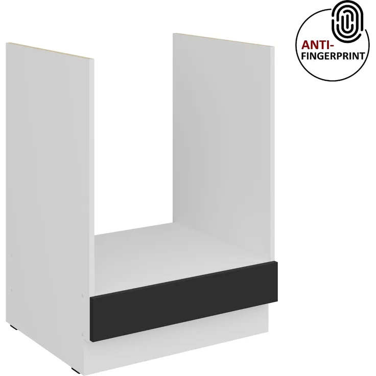 Küchen Herdunterschrank 60 cm Küche ARIA Schwarz ultra matt + Weiss matt, hochwertige Fronten mit Anti Fingerprint Beschichtung Küchenzeile Küchenblock