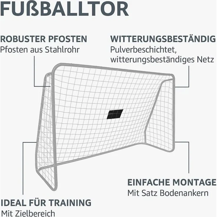 BBWL Fußballtor mit Schusswand 2in1 Netz Trainings Tor mit Spikes Stahlrahmen, 240x170 cm Kinder Fußballtor wetterfest Outdoor Trainingsgerät Garten – Bild 2