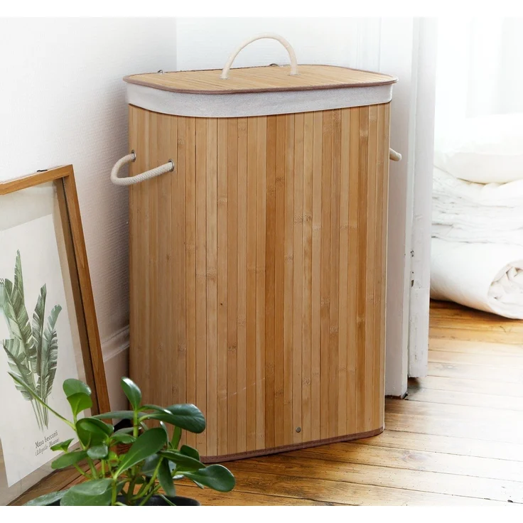 Calicosy Rechteckiger Wäschekorb aus Bambus 70L - H60 cm - Helles Holz – Bild 2