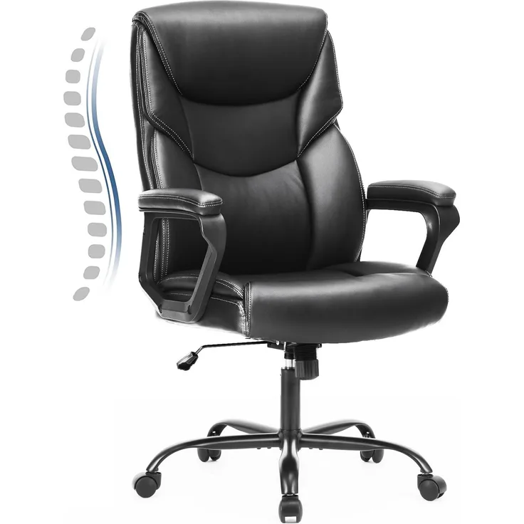 DUMOS JHK Bürostuhl mit ergonomischer gepolsterter Armlehne, Lendenwirbelstütze, Starke Metallbasis, PU-Leder, Schwarz