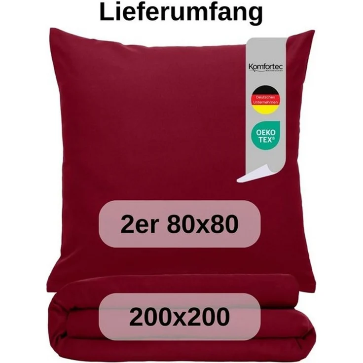 Komfortec Premium Bettwäsche 200x200 mit 2 Kissenbezug 80x80 cm Set aus Gebürstetes Mikrofaser - Rot – Bild 4