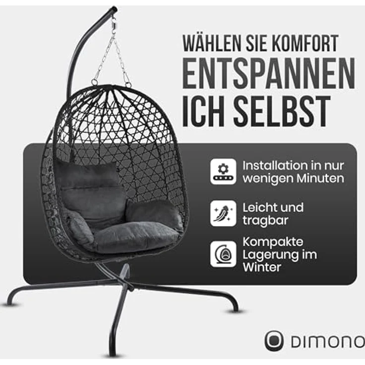 Goods+Gadgets Hängestuhl Hängesessel mit Gestell (Hängekorb Sessel), Schwebeliege Rattan Outdoor & Indoor Relax-Stuhl – Bild 4