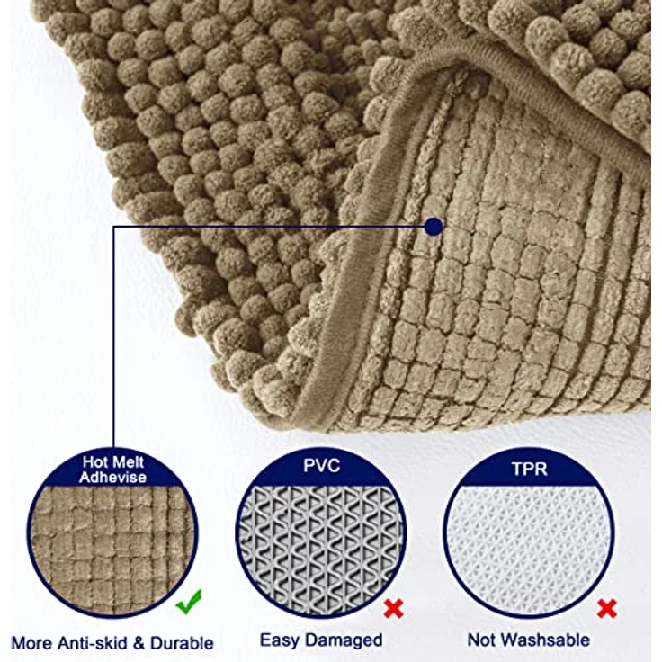 SUBRTEX Badezimmerteppich, Chenille, weich, rutschfest, gestreift, Plüsch-Badvorleger, Teppiche für Badezimmer, wasserabsorbierend, schnell trocknend, maschinenwaschbar (Sandfarben, 40,6x61 cm) – Bild 7