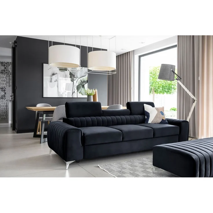 Sofa 3-Sitzer mit Schlaffunktion Schlafsofa ELENI Stoff Monolith Dunkelblau – Bild 3