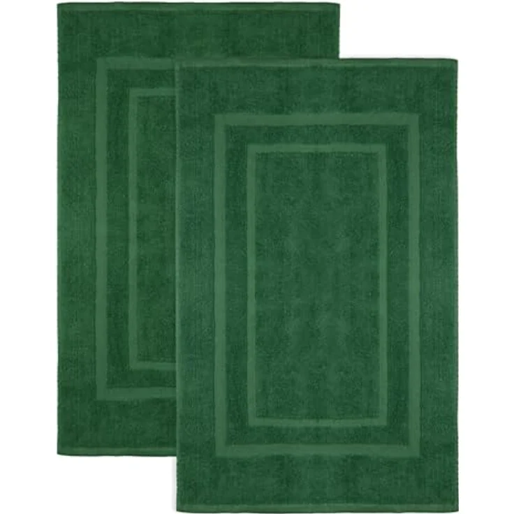 NatureMark 2er Pack Badvorleger Badematte | Premium Qualität | 100% Baumwolle | 50x80 cm | Duschvorleger Duschmatte Doppelpack | Farbe: Dunkel grün – Bild 2
