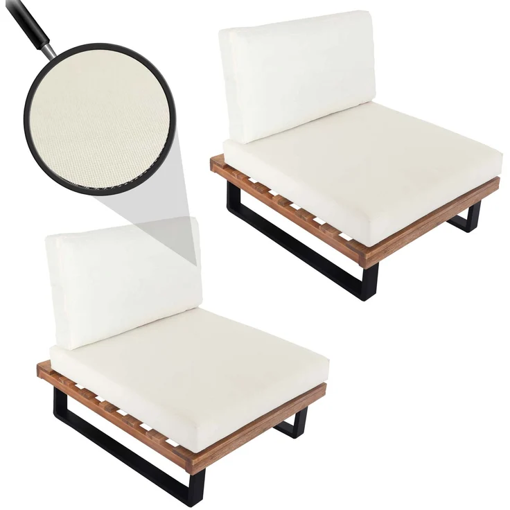 2er-Set Lounge-Sessel HWC-H54, Garten-Sessel, Spun Poly Akazie Holz FSC-zertifiziert Alu ~ hellbraun, Polster cremeweiß – Bild 1