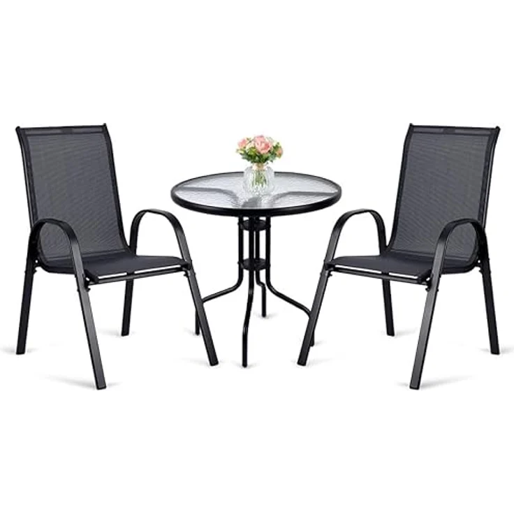 Sofotel Gartenmöbel Set 3 Stück Gartentisch 2 Gartenstühle Metall Schwarz – Bild 5