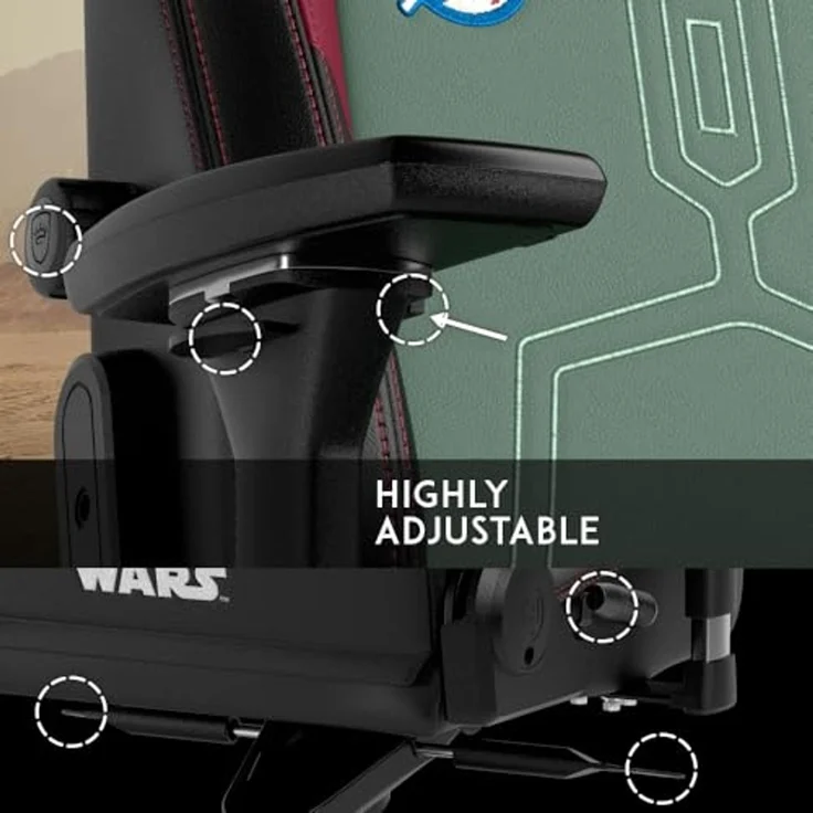 noblechairs Hero Komfortable und Langlebige Gaming Stuhl, Perfekt Optimierte Ergonomie des Stuhls Sorgt für Hohen Sitzkomfort, Belastbarkeit 150 kg, Boba Fett Edition – Bild 7