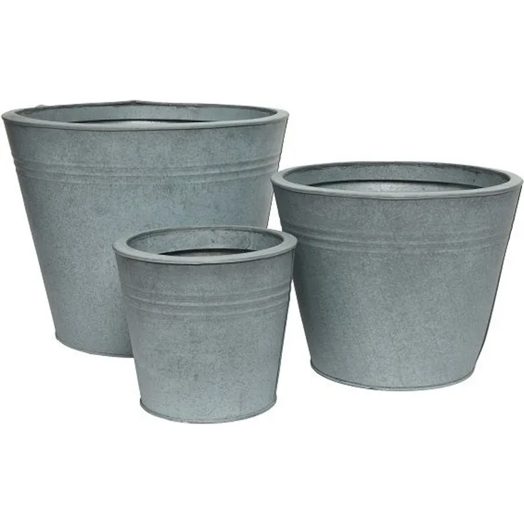 Topf Blumentopf Pflanztopf Übertopf Zinktopf rund anthrazit antik 3er Set
