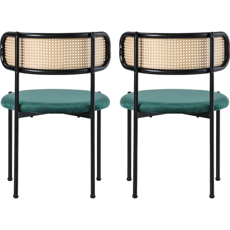 Merax Samt-Esszimmerstuhl, 6er set, Freizeitstuhl mit vier Stützbeinen aus Metall, Rattan-Freizeitstuhl, Wohnzimmer- und Schlafzimmerstuhl, Grün – Bild 5