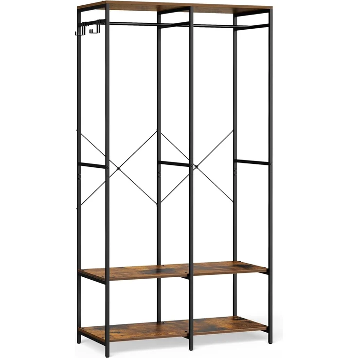 SONGMICS Kleiderschrank offen, Kleiderständer, Garderobenständer, Garderobe mit Kleiderstange, Ablagen, abnehmbare Haken, 40 x 94,5 x 180 cm, vintagebraun RGR004B01 – Bild 6