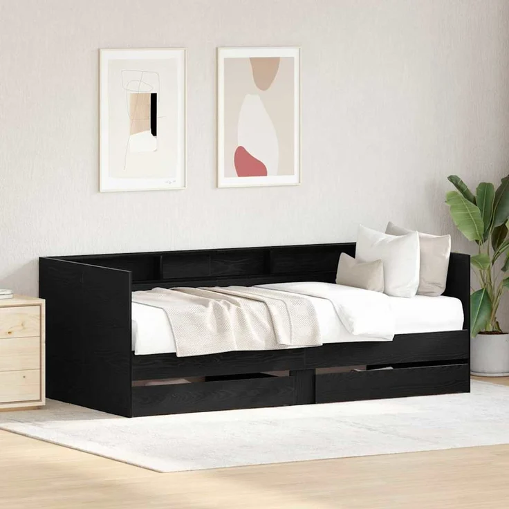 vidaXL Tagesbett Schwarz Eichen-Optik 100 x 200 cm Holzwerkstoff 3333986 – Bild 1