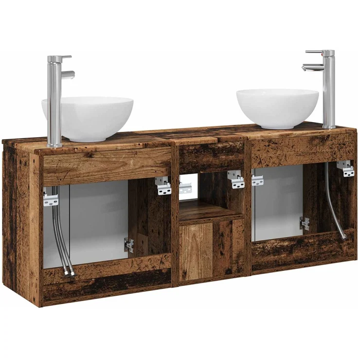 vidaXL Wandhängendes Badezimmerschrank-Set 3 stk. Altholz 3405635 – Bild 8